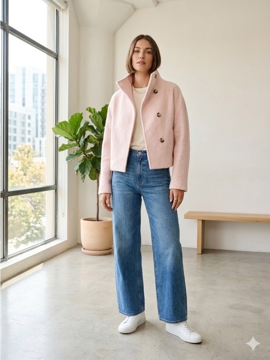 Aritzia Jackets & Blazers - Aritzia Wilfred Blush Pink Merino Wool Bouclé Cropped Jacket - Medium